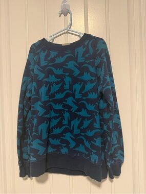 Hanna Andersson Navy and Teal Dino Graphic Crewneck Sweatshirt 🦕 🦖Size 8/ 130cm